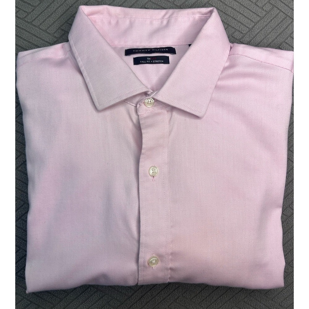 TOMMY HILFIGER Button Up Long Sleeve Shirt Mens 17.5 36-37 Pink Cotton Solid
